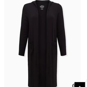 🆕BLACK RIBBED HOODED LOUNGE ROBE HOUSECOAT